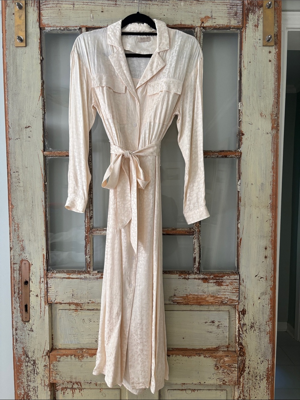 Women's Cream Maxi Shirt Dress with Tie Waist